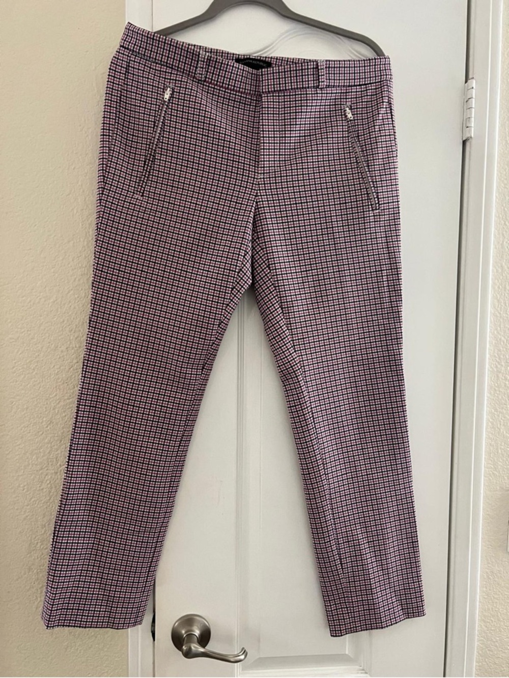 Banana Republic Pink and Black Micro-Check Pants